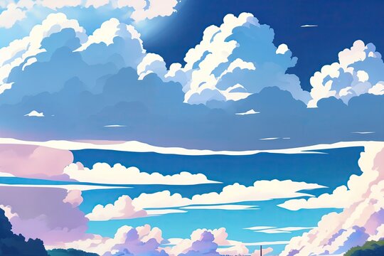 Learning clouds in anime style, illustration. 