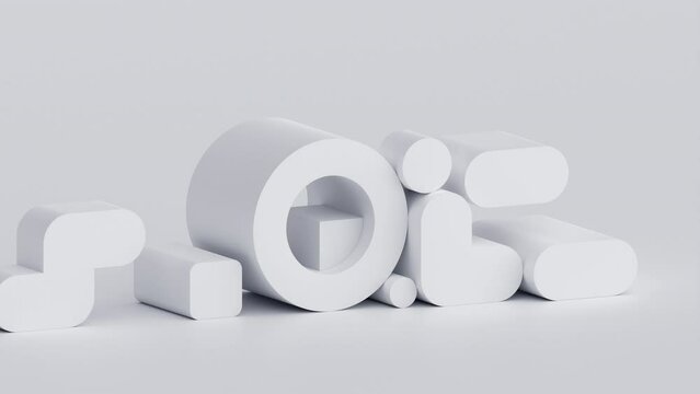 Abstract 3d animation, white geometric background, 4k seamless looped video