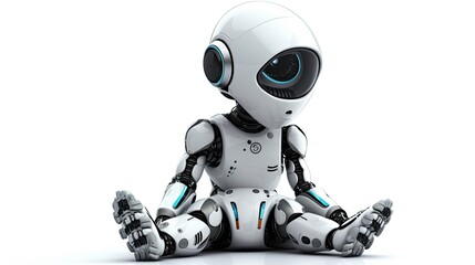 A Cute Robot Baby on a White Background (generated by AI)