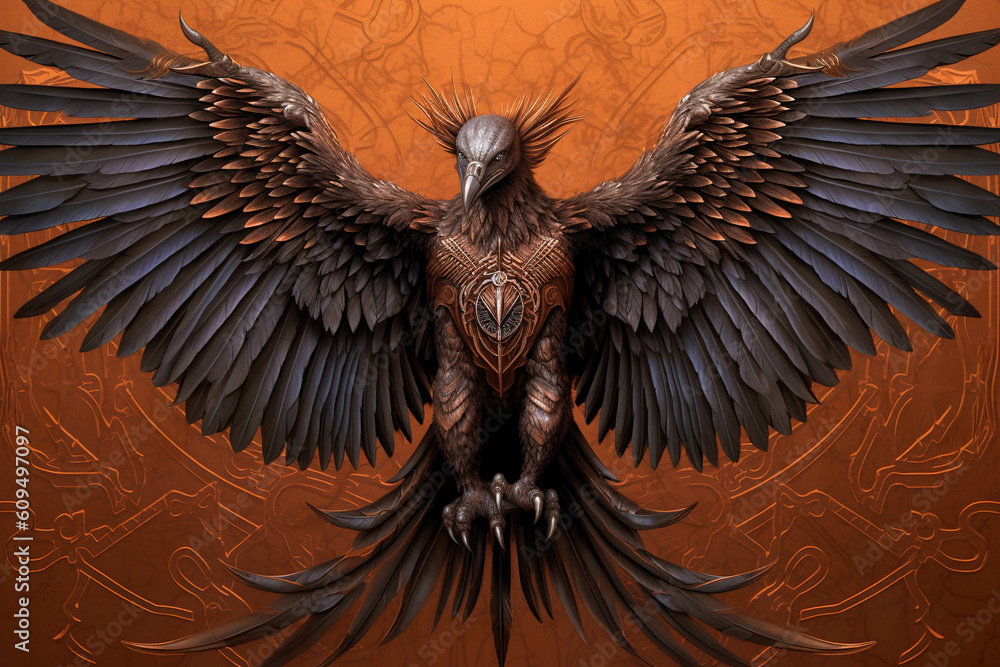Poster a large bird that is sitting on a table. generative ai.