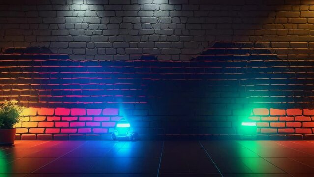 Abstract background brick wall with neon light. Generative ai