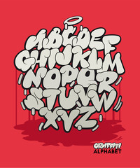 Graffiti alphabet. Comic style hand drawn lettering. Street art design.