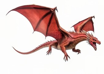 A red dragon in a flying pose on a white isolated background
