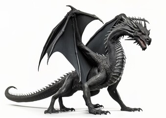 Black dragon standing on a white isolated background