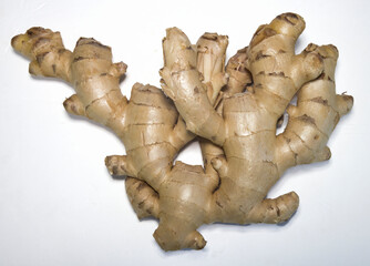 Isolated, fresh organic Ginger at Market. 