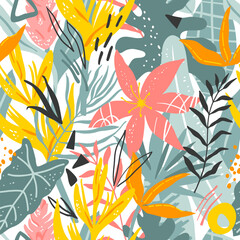 Exotic tropical floral seamless pattern