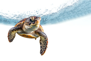 Obraz premium Sea Turtle Print, Underwater Beauty on a White Background. Generative AI.