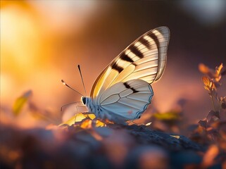 Obraz premium Illustration of butterfly resting on a beautiful landscape 