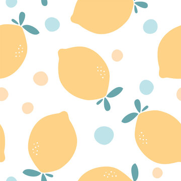 Citrus fruits seamless pattern. Summer background with lemon. Vector illustration. It can be used for wallpapers, wrapping, cards, patterns for clothes and other.