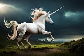 Plakat white horse running in the desert