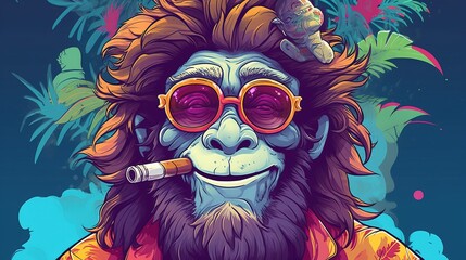 a cartoon monkey with sunglasses and a cigar. Generative AI Art.