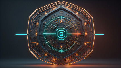 Illustration of a high-tech security system shield