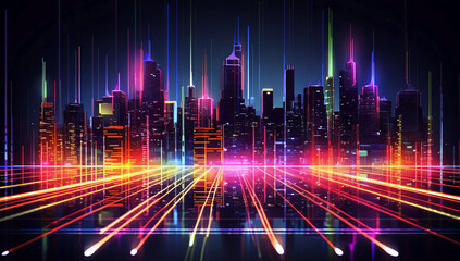 Smart digital city with high speed light lines. Generative AI.