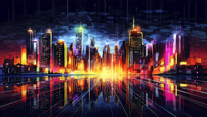 Fototapeta premium Smart digital city with high speed light lines. Generative AI.