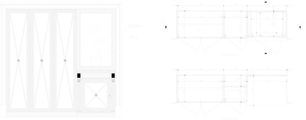 Vector illustration sketch of wardrobe for dresser in room detail with sizes
