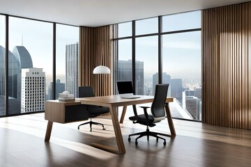 sleek and minimalist home office setup with a sleek desk, ergonomic chair, minimalist decor, and ample natural light, offering a functional and aesthetic workspace ,AI Generative