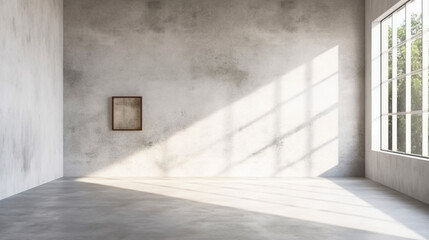 Obraz premium A empty concrete room with sunlight shining through a large window