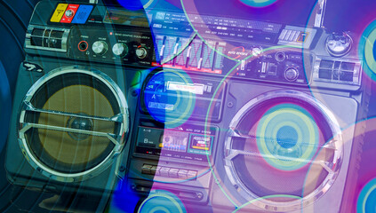 abstract music dj background with vinyl and cd discs