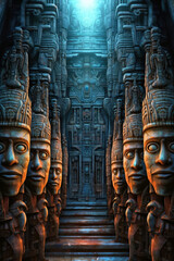 Fototapeta na wymiar symmetrical mayan style harmony artscape, surreal cover art, generative ai