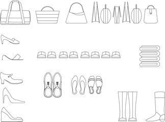 Vector sketch illustration of clothes knick-knacks for make-up in the room for a sales window