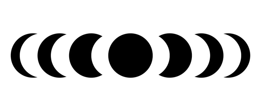 Moon shapes illustration isolated on white background. Shapes of moon. Black and white 
