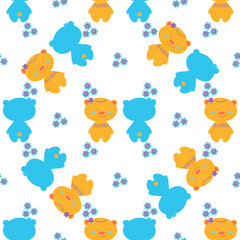 Cartoon bears with flowers seamless pattern.