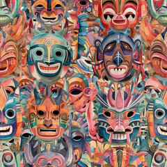 Watercolor Masks Seamless Pattern - 3