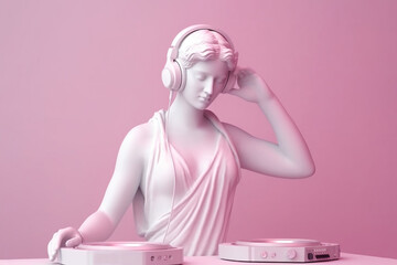 Antique bust of female DJ. AI generated image. - obrazy, fototapety, plakaty