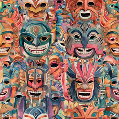 Watercolor Masks on Paper Seamless Pattern - 4