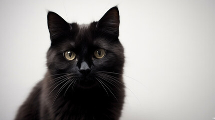 Obraz premium Adorable black cat on a white background in different poses. Cat for advertisement. Kitten with white background. Bottomless cat. AI generated image.