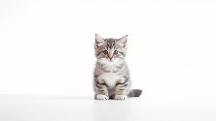 Fototapeta na wymiar Adorable cat on a white background in different poses. Cat for advertisement. Kitten with white background. Bottomless cat. AI generated image.