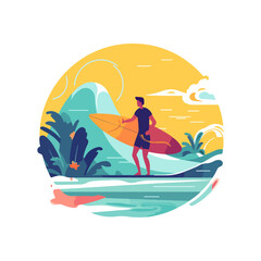 surfing on the beach surfboard vector, summer activity beach