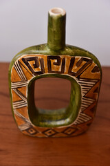 decorative porcelain vase with tribal painting, rustic decoration, handmade decorative object, brazilian handicraft