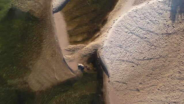 Incredible aerial image of the beautiful green river with the bank of yellowish sands of San Francisco in northeastern Brazil