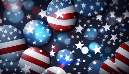 Seamless USA balls of American flag white stars bokeh blue background Generative AI