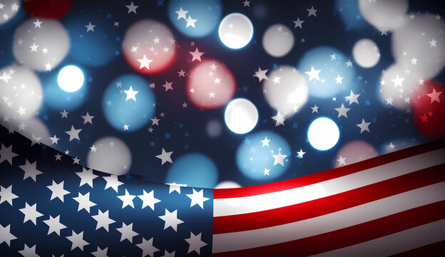 Seamless USA festive pattern of american flag white stars  bokeh blue background Generative AI