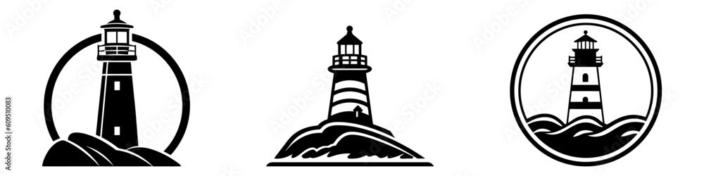 Poster lighthouse icons set. outline set of lighthouse vector icons for web design isolated on white backgr