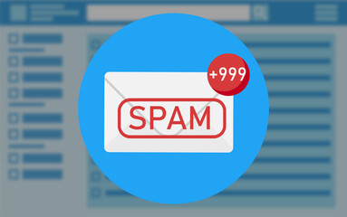 Illustration of email app interface with spam warning message