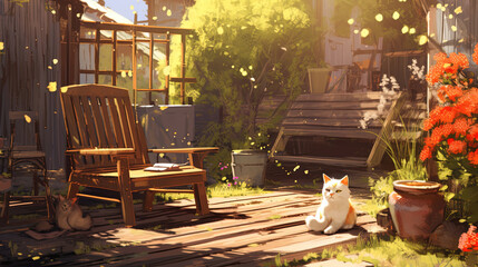Fototapeta na wymiar A cat basking in the sun in the yard