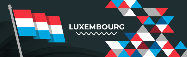 Luxembourg national day banner design. Luxembourger flag theme graphic geometric triangle art web background. Red white blue color. Luxembourg flag abstract Europe tour travel vector illustrator.