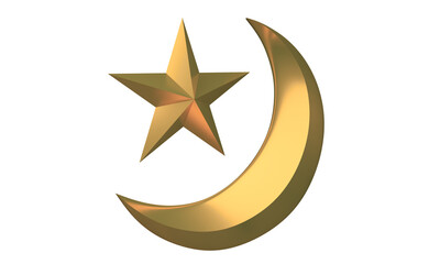 golden crescent and star icon, cut out PNG asset, ready to use for graphic design purposes