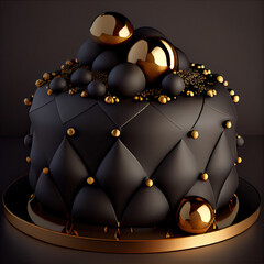 black cake with gold decorations. generative ai.