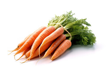 Product photo of fresh carrots on a white studio background generative ai 