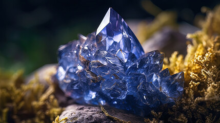 Macro photography of Lolite mineral. Raw blue crystal in nature. Generative AI