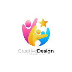 Fototapeta na wymiar Family logos, People care design template, colorful style