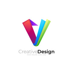 Letter V logo with technology design template, colorful style