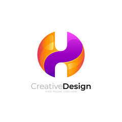 H logo, Letter H logo with circle design colorful, glossy icon