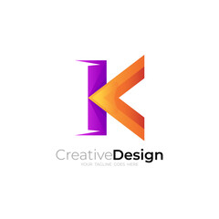 K logo template, letter K and business icon, 3d colorful