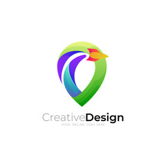 Obraz premium Airplane logo with location design template, 3d colorful