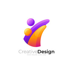 Family logo with colorful style , people care icon template